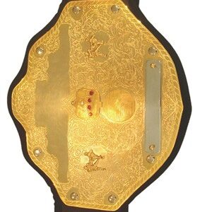 Gold plated championship belt in high quality leather straps with intricate design