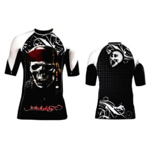 Sublimation rash guard in white pirate skull design best for mma boxing muay thai kickboxing