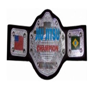 Jiu jitsu championship belt with flags on sides in high quality plating with best quality leather straps
