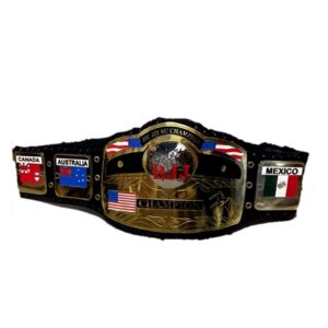 Brazilian jiu jitsu championship belt in high quality plating with authentic leather straps in intricate design