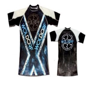 Woldorf USA Sublimation Rash Guard Blk/Blue Sparring Fitness Gym Equipment Grappling Kickboxing Rash Guards Fighting Muay Thai Training Rash Guard