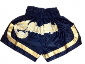 Muay Thai kickboxing shorts special cutt letters dark navy blue in high quality best for training and competition mma muay thai kickboxing fightings