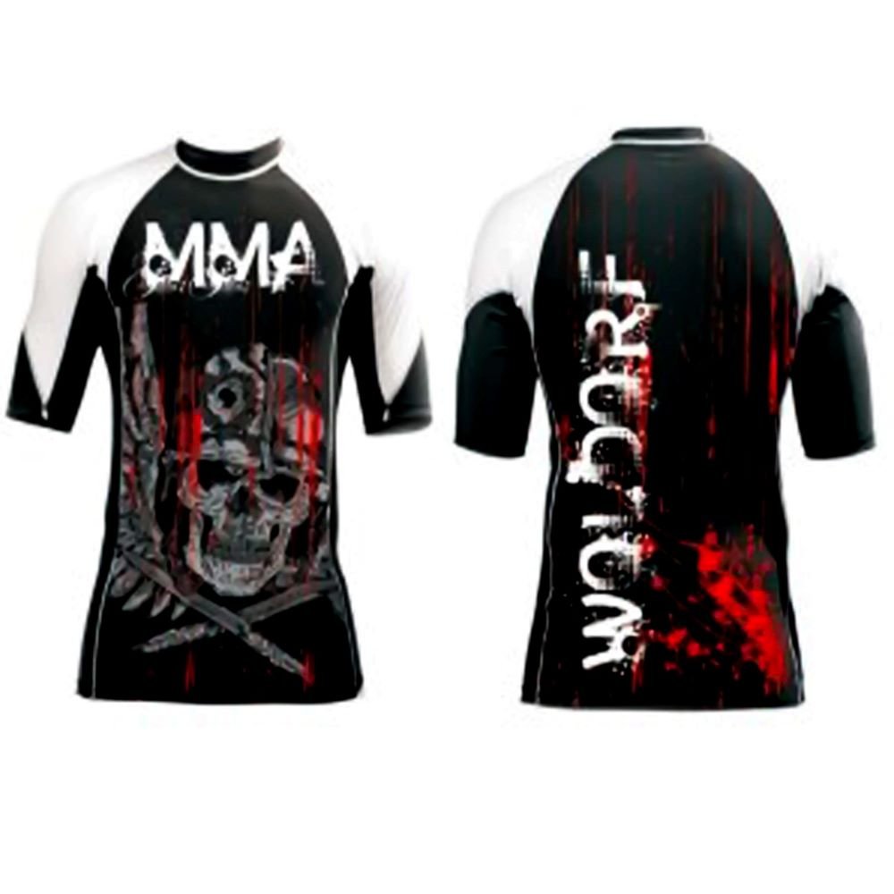 Sublimation rash guard in white army skull design great for training boxing mma muay thai kickboxing