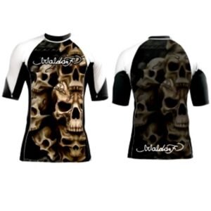 Sublimation rash guard in white tan skull design best for mma boxing muay thai kickboxing