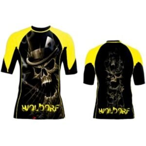 Sublimation rash guard in yellow top hat skull design best for boxing mma muay thai kick boxing