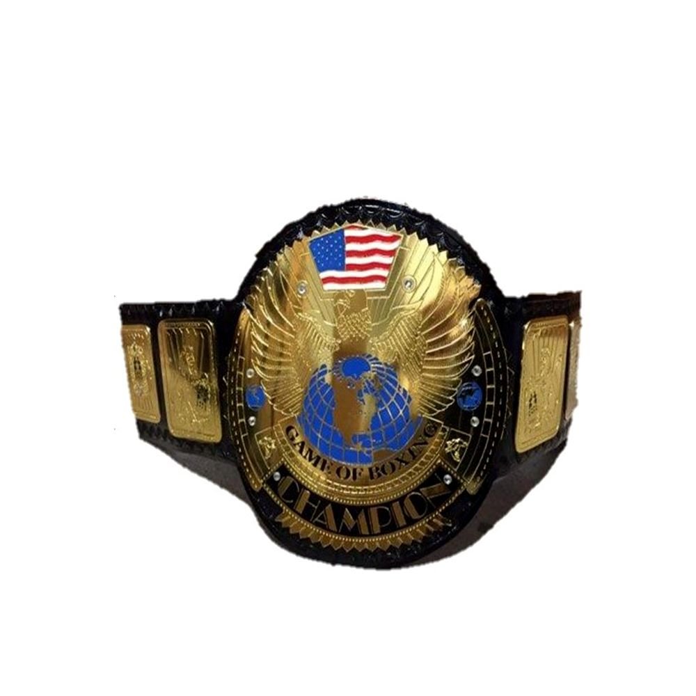 Game of boxing championship belt in high quality coated plates with leather straps