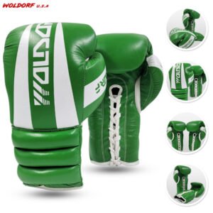 Woldorf USA Boxing Glove  In Special Cow Hide Leather For Kickboxing Lace up Punching Bag Green Leather Glove