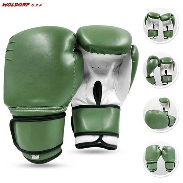 Boxing Gloves In Vinyl Army Green Best Kickboxing Punching Training Gloves