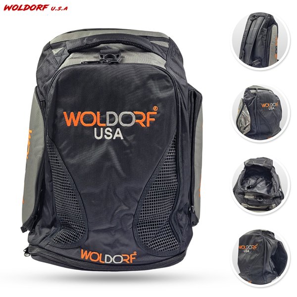New Woldorf Gym Backpack in high quality buckle straps and zippers with woldorf logo in heavy coated fabric