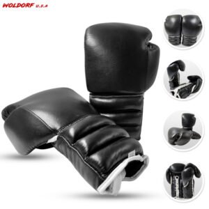 Woldorf USA Boxing Glove In Special Cow Hide leather for Kickboxing Lace up Punching Bag Black Leather Glove without logo