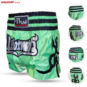 Muay Thai Shorts with Satin Embroidery Green in high quality for training mma boxing muay thai kickboxing  fightings