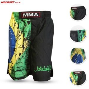 MMA shorts in polyester Brazilian flag on side in high quality fabric for mma training kickboxing gym clothing shorts