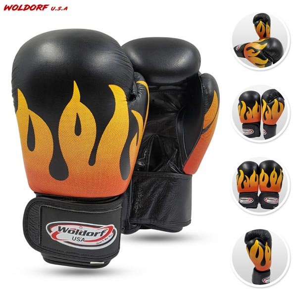 Flame Style Kickboxing Boxing Gloves in top grade leather best for boxing muay thai sparring fighting