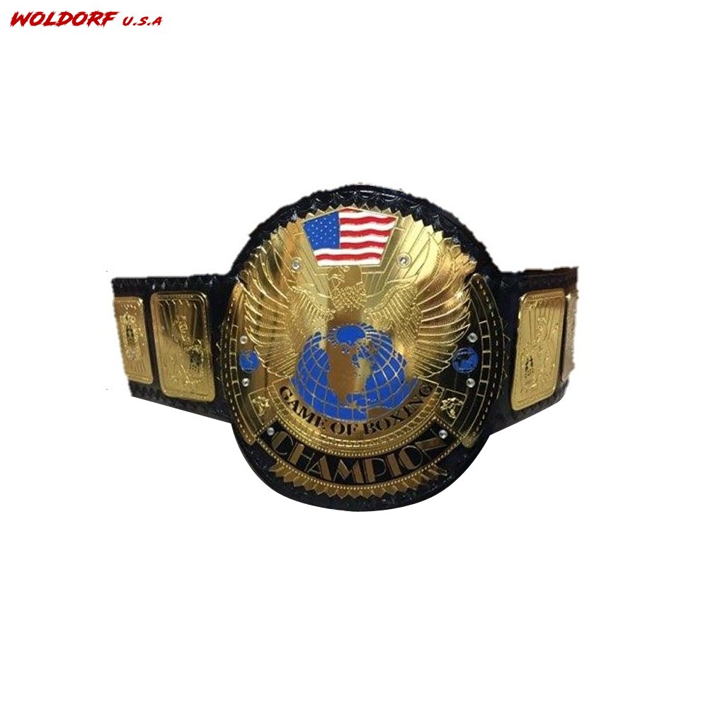 Game of boxing championship belt in high quality coated plates with leather straps