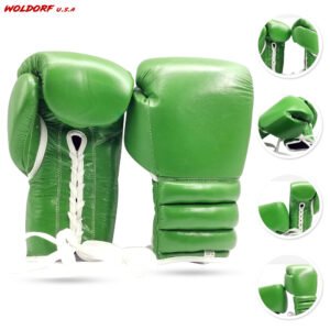 Woldorf USA Boxing Glove In Special Cow Hide Leather For Kickboxing Lace up Punching Bag Green Leather Glove without logo