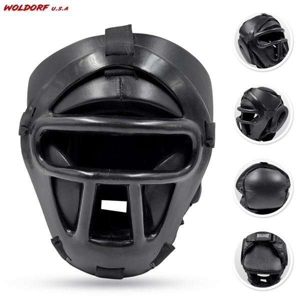Head Gear In Leather With Face Cage Sparring Headgear for Boxing Muay Thai MMA Kickboxing