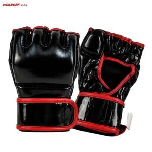 MMA gloves in leather black/red trim best for training boxing kickboxing fightings