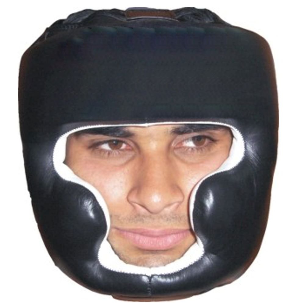 Head Gear in leather with chin protection for boxing muay thai mma kickboxing