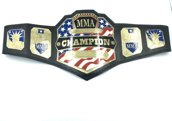 MMA championship replica belt in high quality plating with leather straps in intricate design