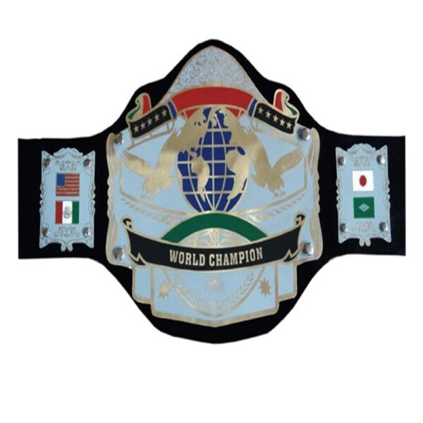 World flag championship belt in high quality platting with leather straps in intricate design
