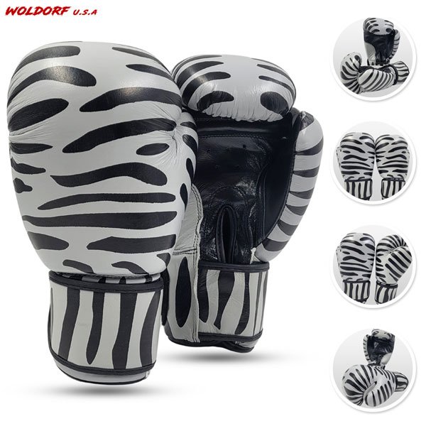 Zebra boxing gloves in top grade leather padded molded best for mma muay thai boxing kickboxing fighting